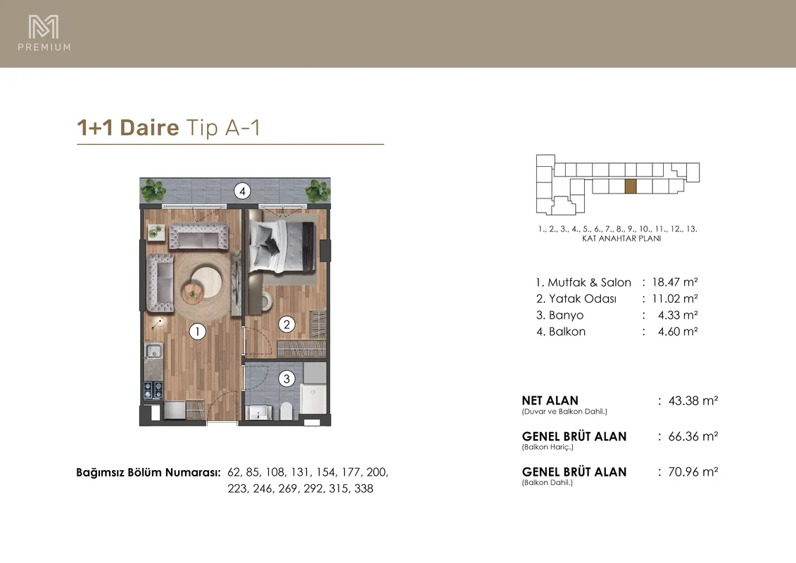1+1 Daire Planı