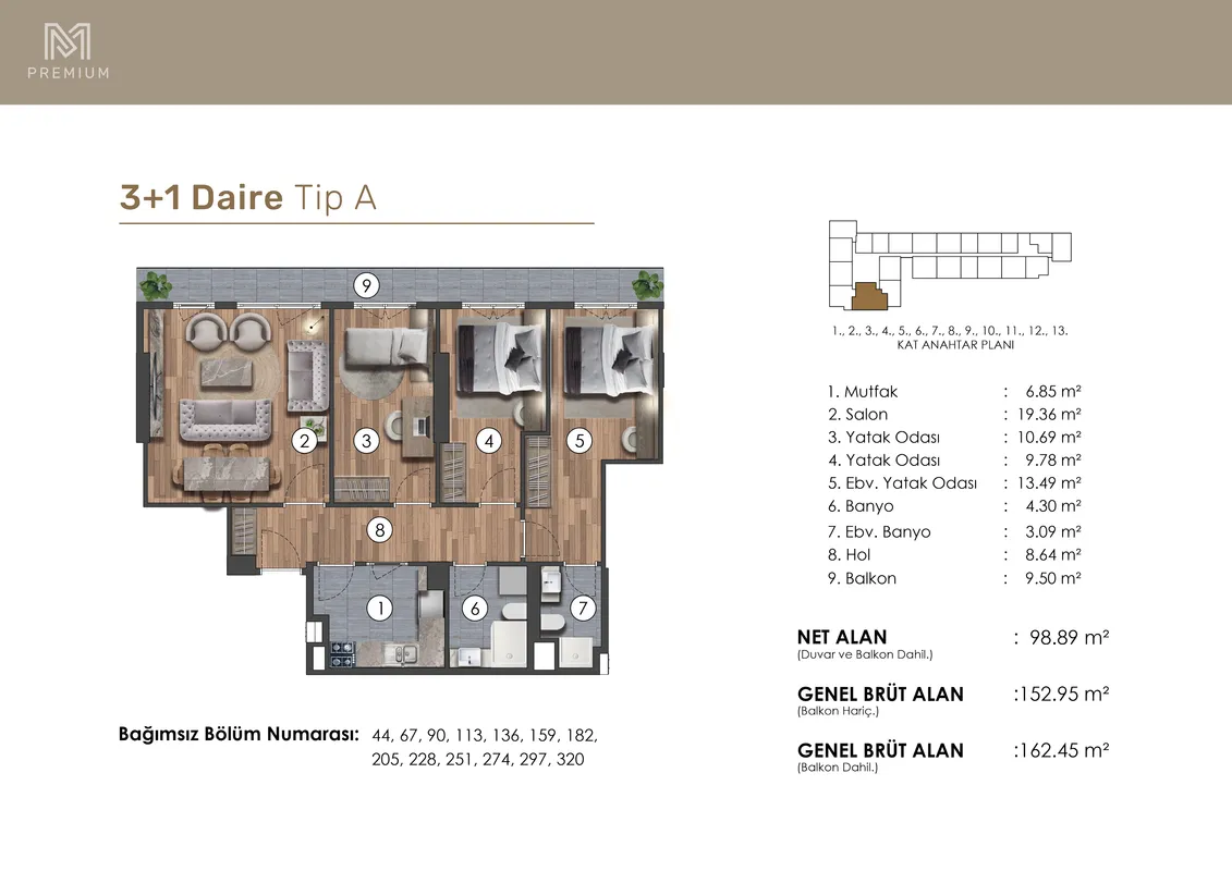 3+1 Daire Planı